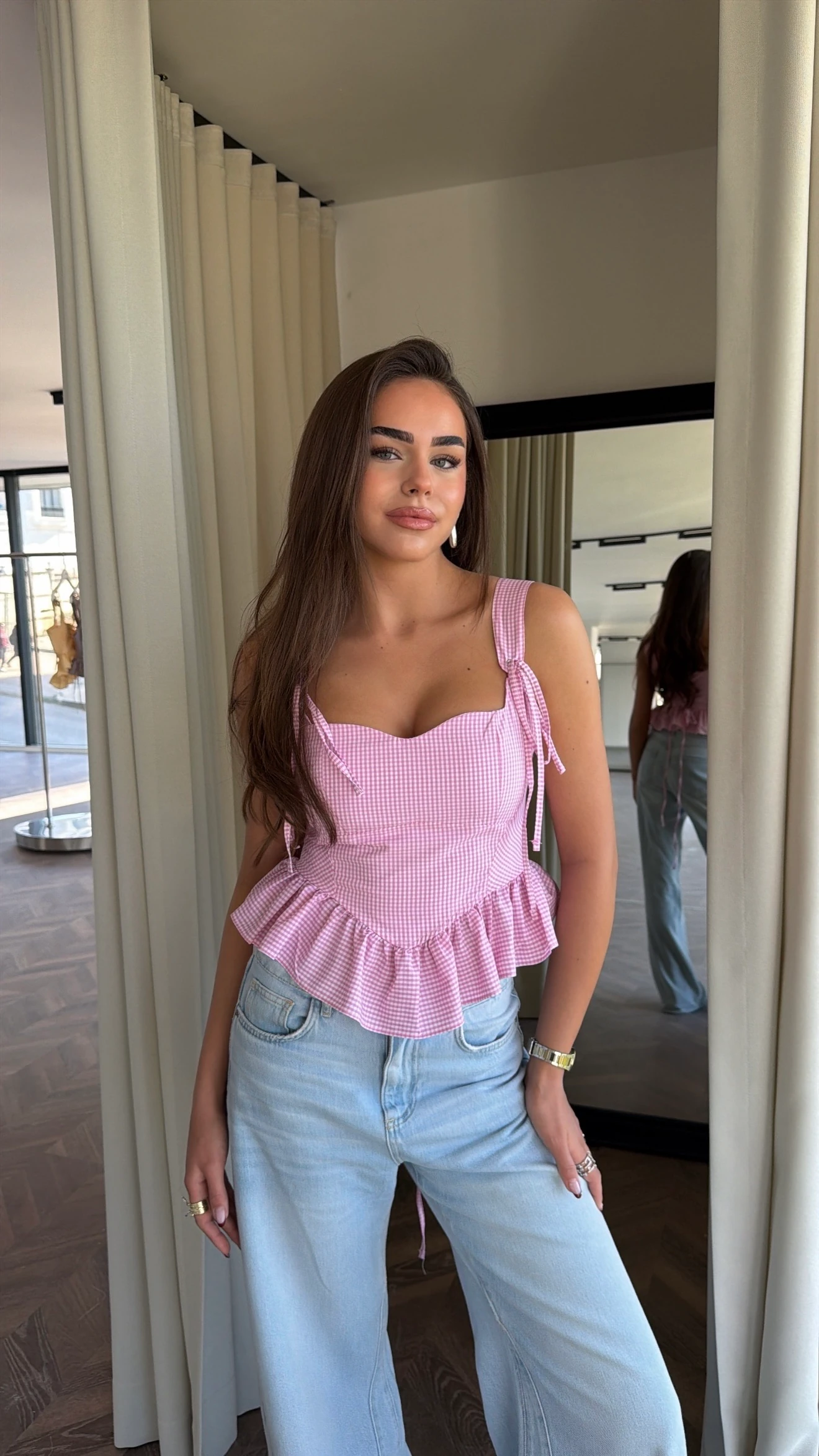 Ekose Pembe Korse Büstiyer